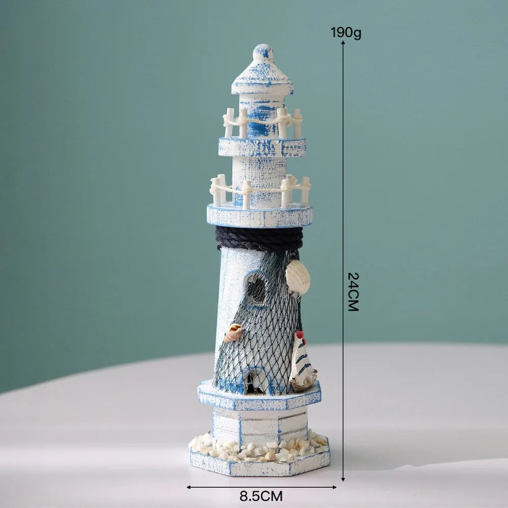 Wooden Double Layered Lighthouse Figurine, Observation Tower Nautical Themed Mediterranean Style Rooms Home Tabletop Decor Gifts