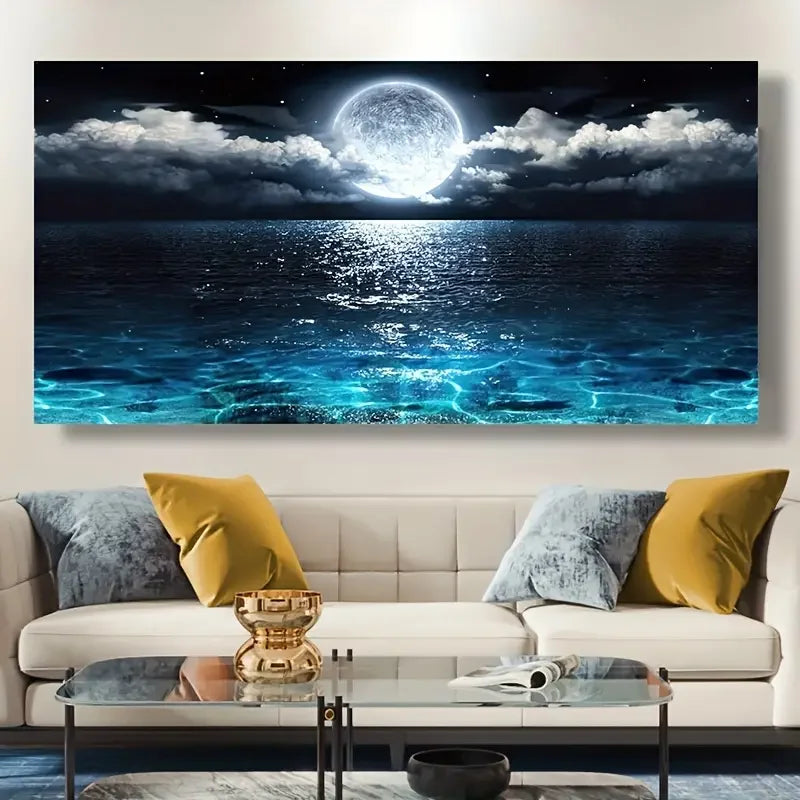 1pc Poster And Printmaking Of Modern Ocean And Night Moon Landscapes Canvas Painting  Interior Gallery Home Wall Decor No Frame