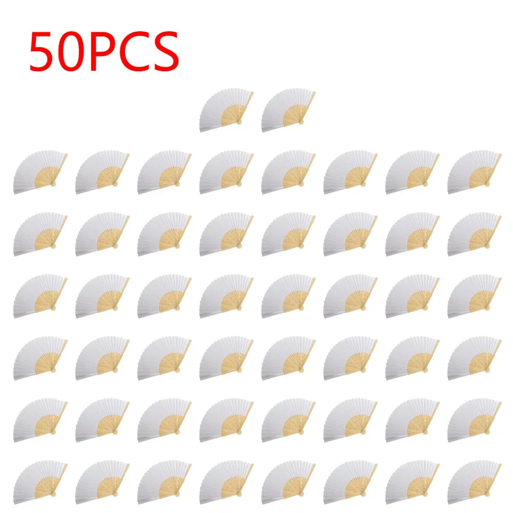 1-50PCS Paper Bamboo Folding Hand Fan Wedding Personalized Fans Party Decor Art Craft Chinese Dance Fan DIY Folding Fan