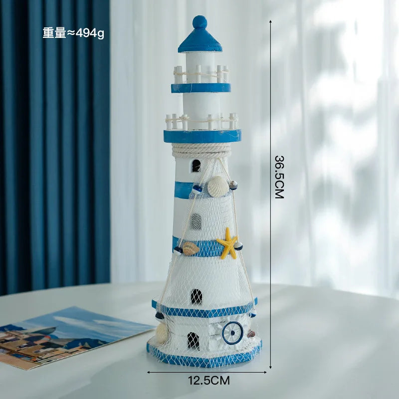 Wooden Double Layered Lighthouse Figurine, Observation Tower Nautical Themed Mediterranean Style Rooms Home Tabletop Decor Gifts