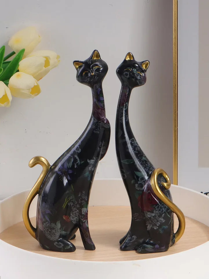 Creative Watercolor Couple Cat Sculpture Resin Material Home Decorative Artwork Bedroom Living Room Entrance Hallway Figurine