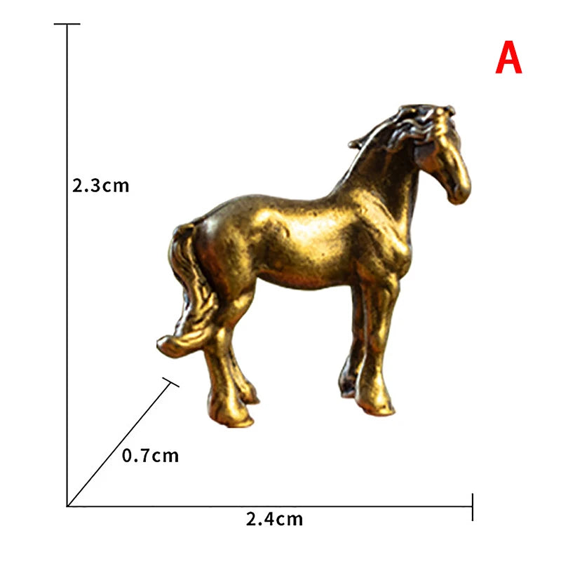 1pc Antique Brass Solid Long Tail Horse Figurines Big Feng Shui Ornaments Copper Zodiac Animal Mini Desktop Decoration Crafts