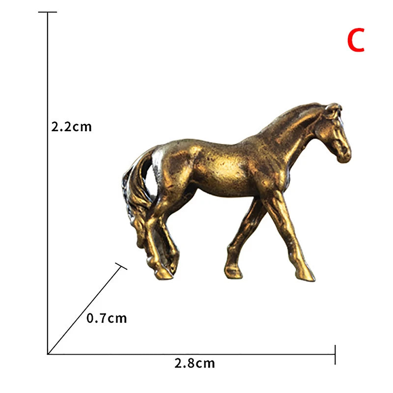 1PC Antique Brass Solid Long Tail Horse Figurine Miniature Feng Shui Ornament Copper Zodiac Animal Mini Desktop Decoration Craft