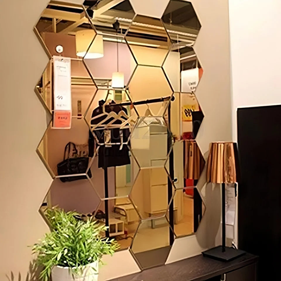 24PCS Hexagon Mirror Wall Sticker Removable Acrylic Mirror Wall Sticker Decal for Living Room Bedroom Home Decor