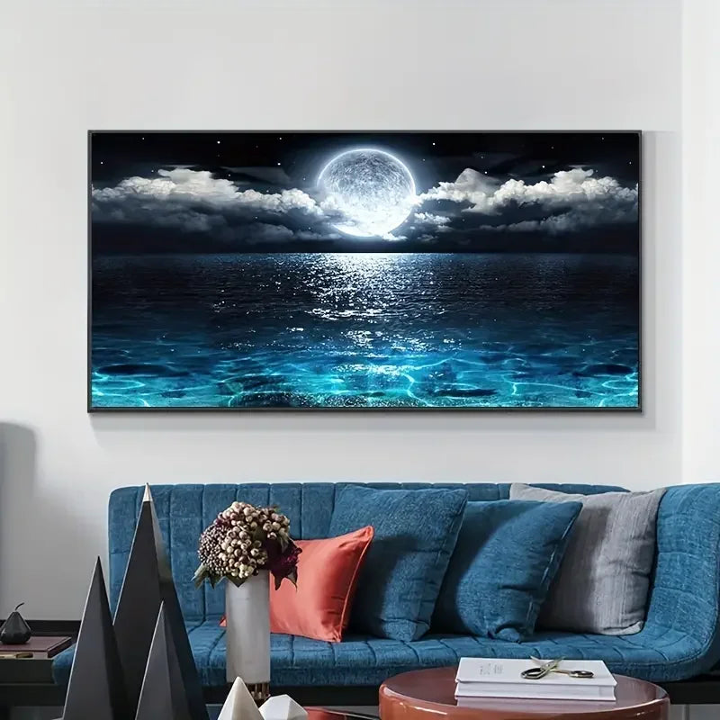 1pc Poster And Printmaking Of Modern Ocean And Night Moon Landscapes Canvas Painting  Interior Gallery Home Wall Decor No Frame
