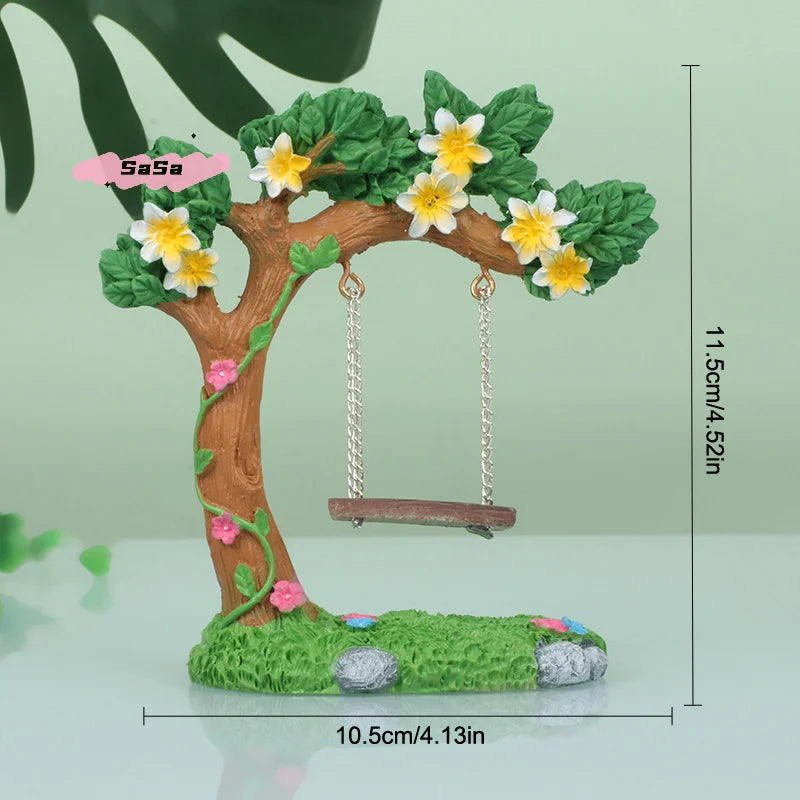 Miniature Fairy Garden Swing, Flower Tree, Figurine, Model for Micro Landscape, Courtyard Garden, Outdoor Display Decor