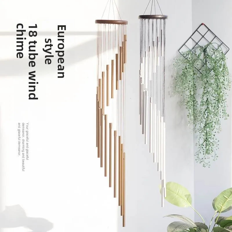 Rotating Metal Wind Chimes Real Wood 18 Tube Outdoor Home Decor Creative Aluminum 3D Hanging Ornament Wall Mounted Accessories