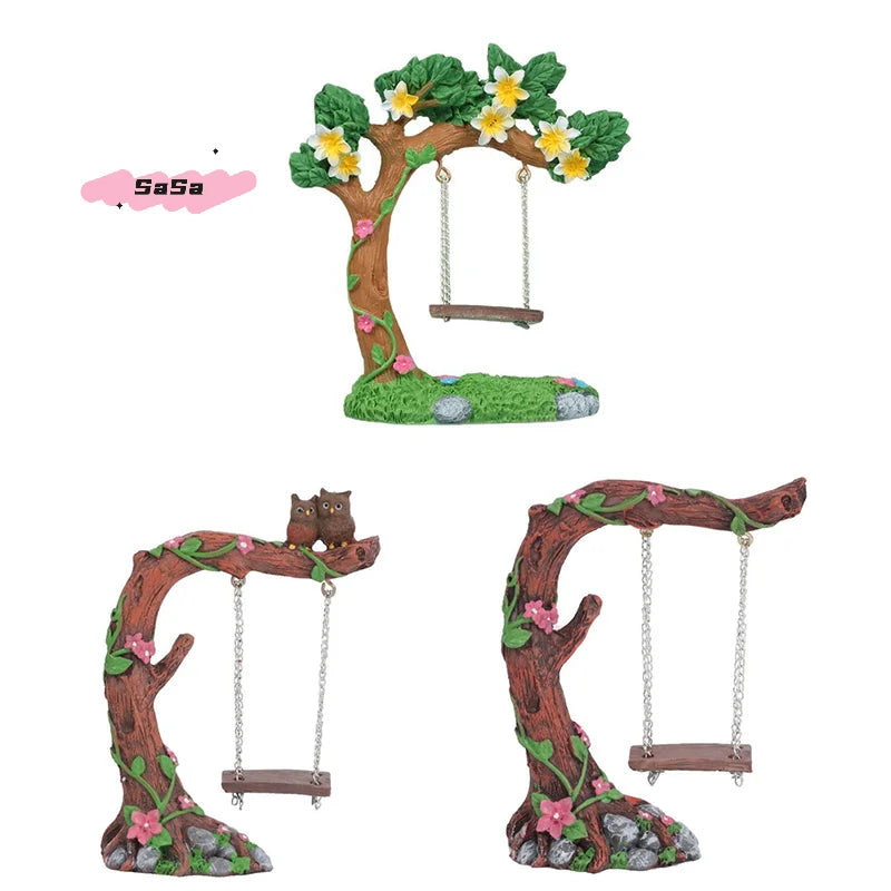 Miniature Fairy Garden Swing, Flower Tree, Figurine, Model for Micro Landscape, Courtyard Garden, Outdoor Display Decor