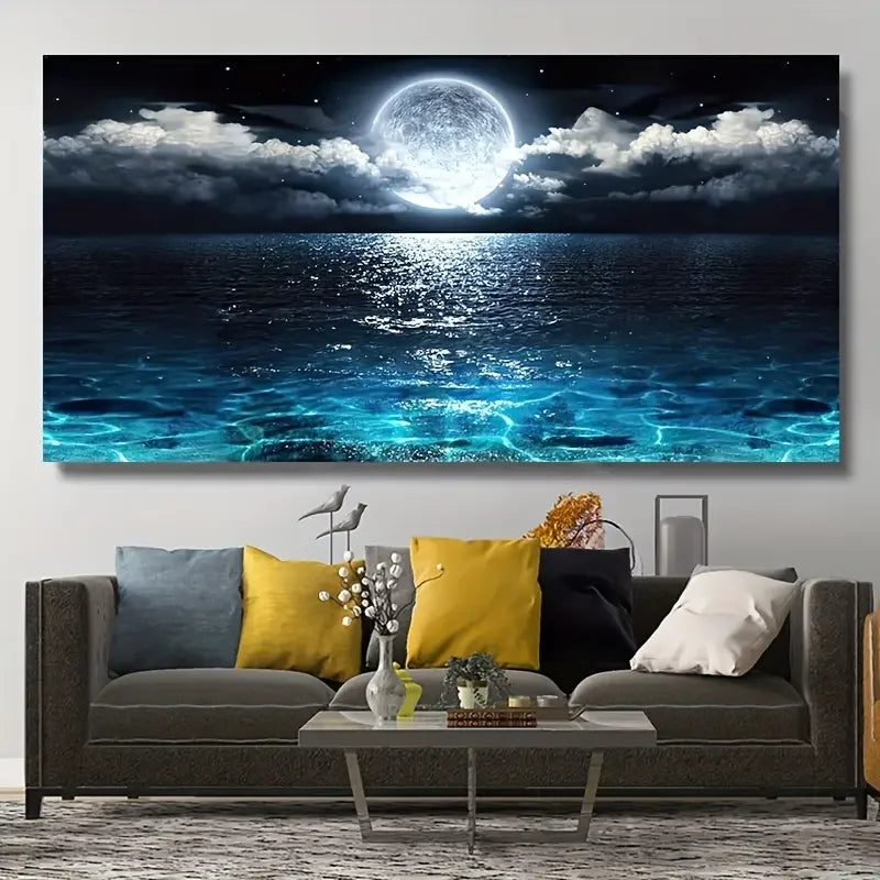 1pc Poster And Printmaking Of Modern Ocean And Night Moon Landscapes Canvas Painting  Interior Gallery Home Wall Decor No Frame