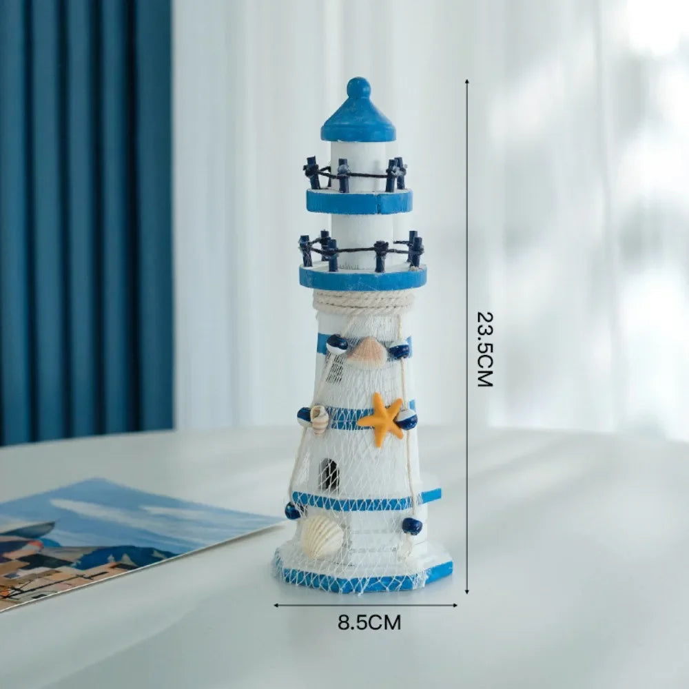 Wooden Double Layered Lighthouse Figurine, Observation Tower Nautical Themed Mediterranean Style Rooms Home Tabletop Decor Gifts