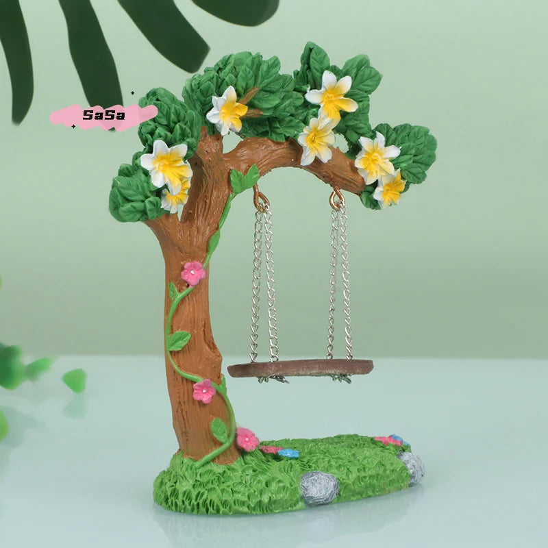 Miniature Fairy Garden Swing, Flower Tree, Figurine, Model for Micro Landscape, Courtyard Garden, Outdoor Display Decor
