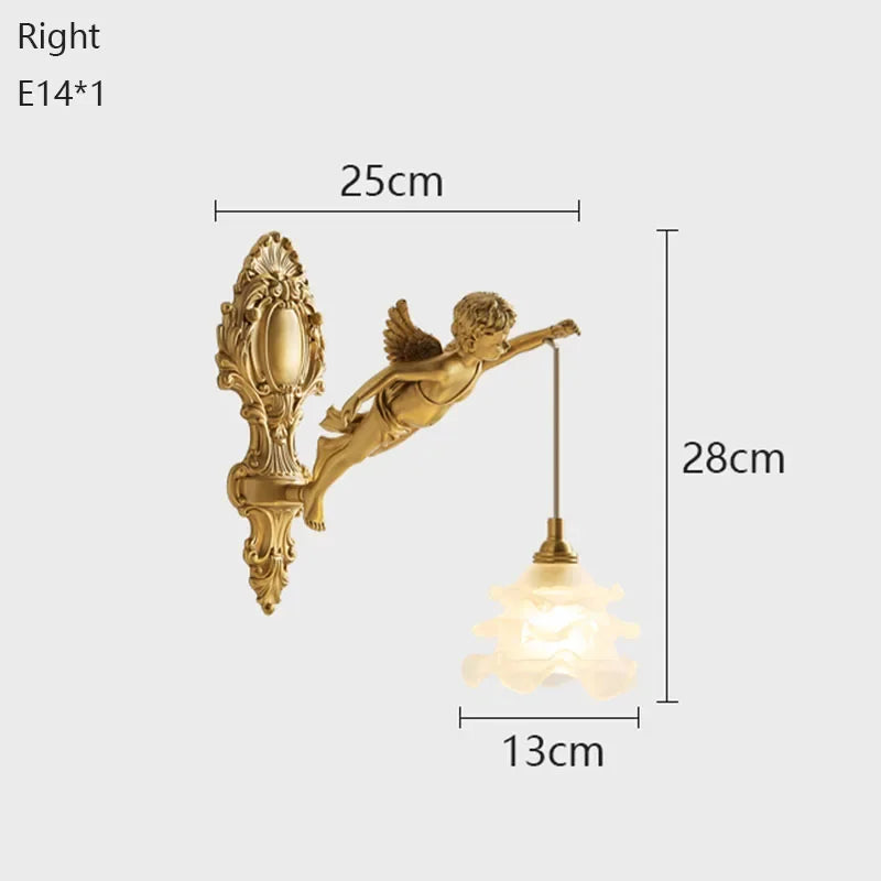 Vintage Style Bedroom Bedside Crystal Copper Angel Wall Lamp Retro Living Room Corridor Balcony Restaurant Lighting