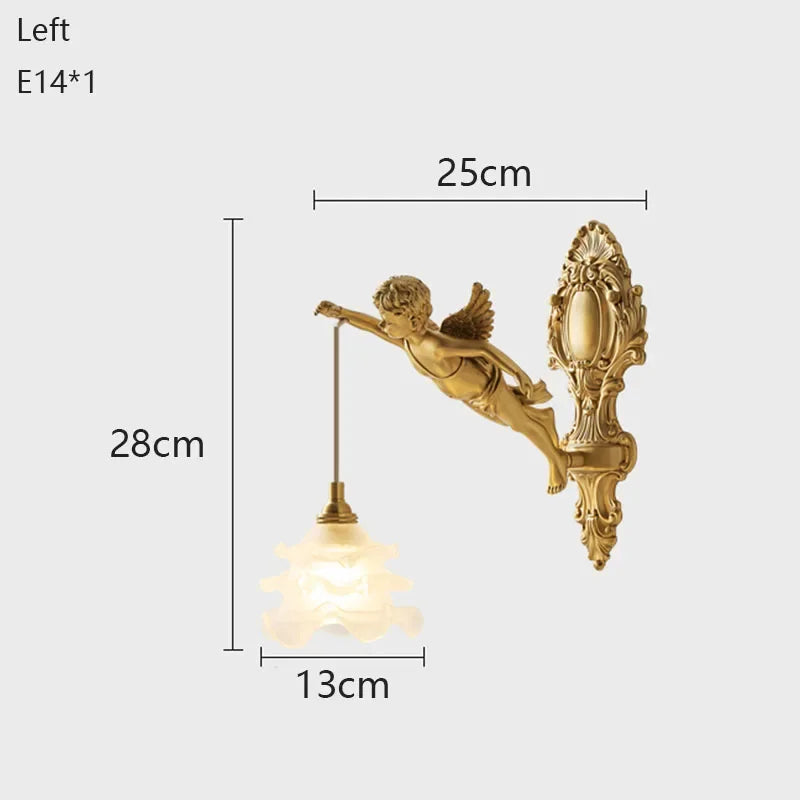 Vintage Style Bedroom Bedside Crystal Copper Angel Wall Lamp Retro Living Room Corridor Balcony Restaurant Lighting