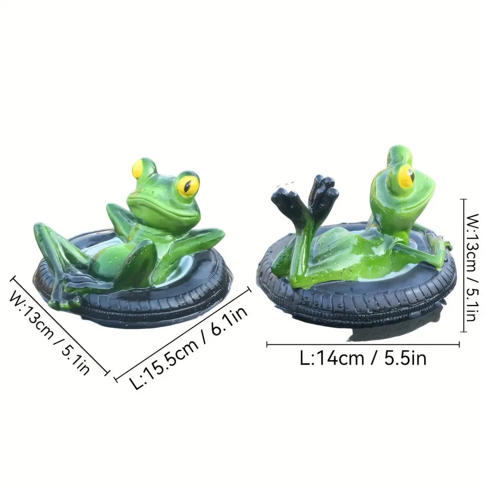 Outdoor Floating Frog Statue for Pond, Cute Rowing Frog Garden Decoration, Realistic Resin Animal Ornament for Courtyard