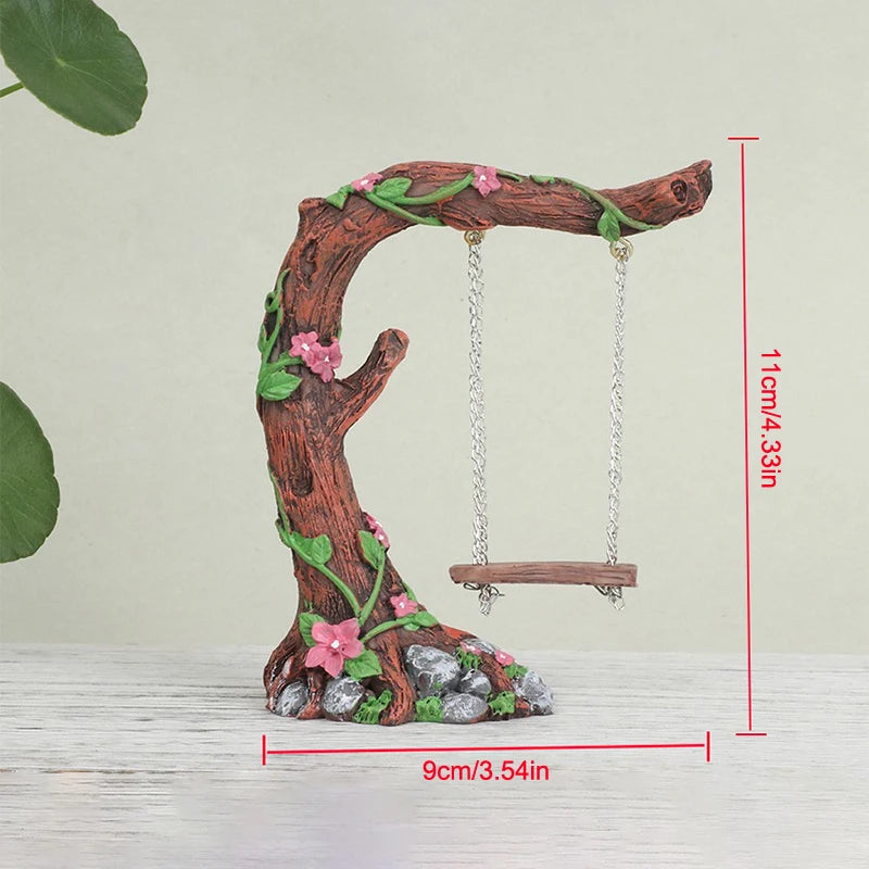Miniature Fairy Garden Swing, Flower Tree, Figurine, Model for Micro Landscape, Courtyard Garden, Outdoor Display Decor