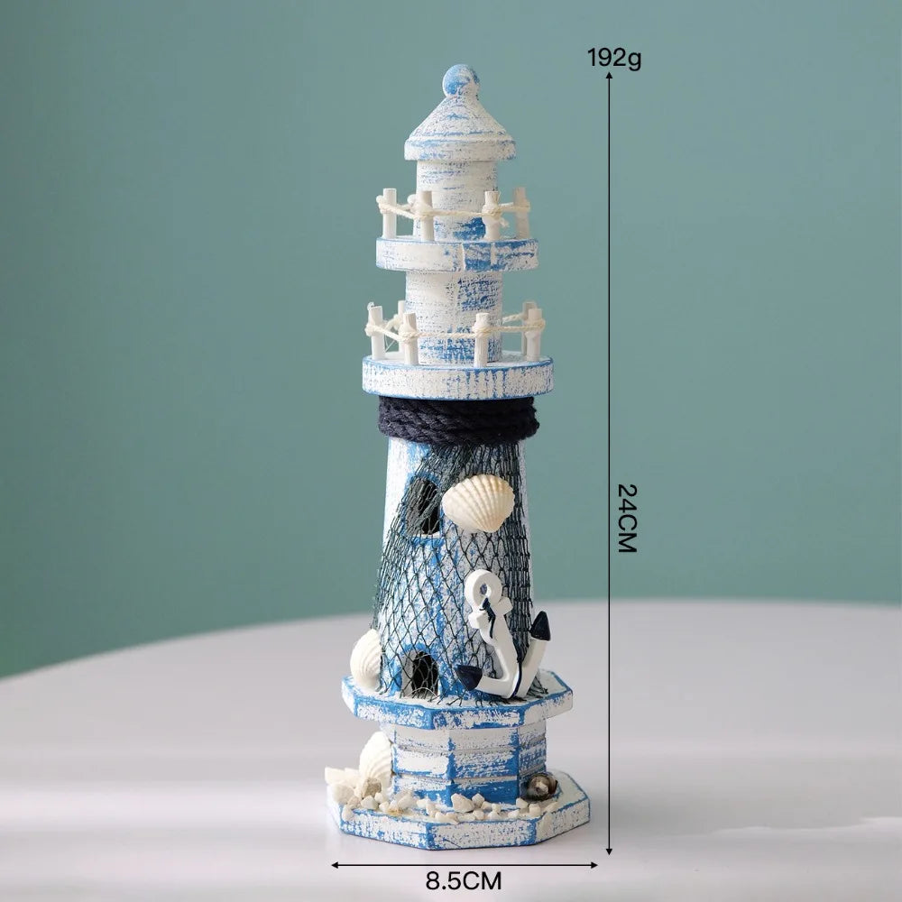 Wooden Double Layered Lighthouse Figurine, Observation Tower Nautical Themed Mediterranean Style Rooms Home Tabletop Decor Gifts