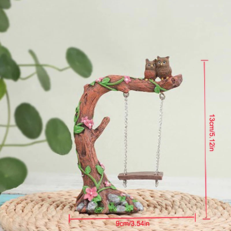 Miniature Fairy Garden Swing, Flower Tree, Figurine, Model for Micro Landscape, Courtyard Garden, Outdoor Display Decor