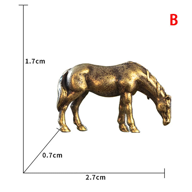 1pc Antique Brass Solid Long Tail Horse Figurines Big Feng Shui Ornaments Copper Zodiac Animal Mini Desktop Decoration Crafts