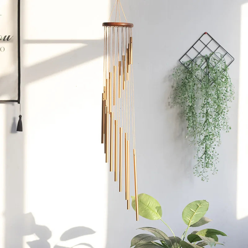 Rotating Metal Wind Chimes Real Wood 18 Tube Outdoor Home Decor Creative Aluminum 3D Hanging Ornament Wall Mounted Accessories