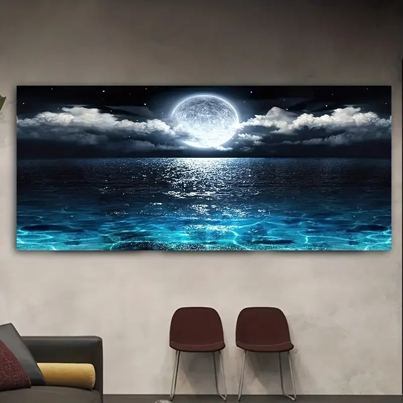 1pc Poster And Printmaking Of Modern Ocean And Night Moon Landscapes Canvas Painting  Interior Gallery Home Wall Decor No Frame