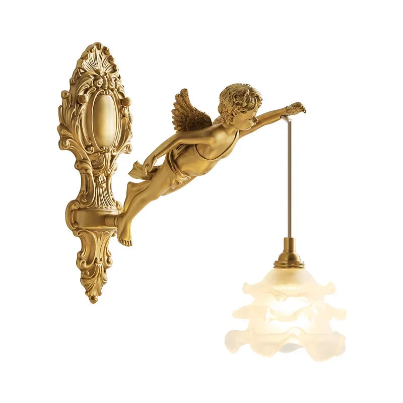 Vintage Style Bedroom Bedside Crystal Copper Angel Wall Lamp Retro Living Room Corridor Balcony Restaurant Lighting
