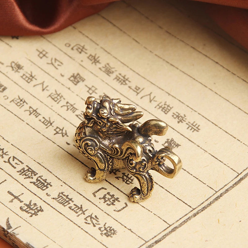 Brass Kirin Chinese Mythical Animal Dragon Statue Figures Antique Miniature Ornaments Feng Shui Home Decor Gifts