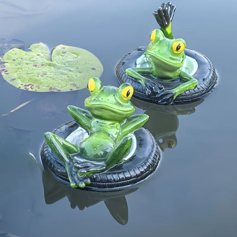 Outdoor Floating Frog Statue for Pond, Cute Rowing Frog Garden Decoration, Realistic Resin Animal Ornament for Courtyard