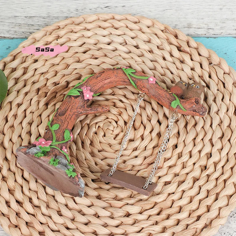 Miniature Fairy Garden Swing, Flower Tree, Figurine, Model for Micro Landscape, Courtyard Garden, Outdoor Display Decor