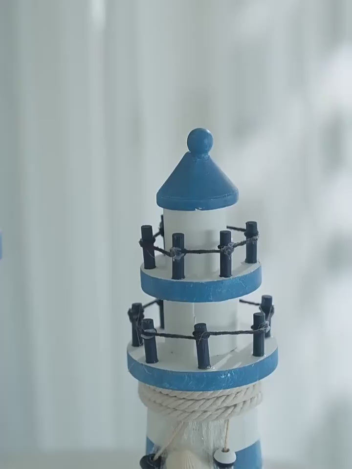 Wooden Double Layered Lighthouse Figurine, Observation Tower Nautical Themed Mediterranean Style Rooms Home Tabletop Decor Gifts