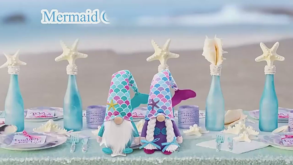 Summer Holiday Gnomes Decorations,Mermaid Plush Decor for Home, Beach Plush,Ocean Day Gnomes Tiered Tray Decor