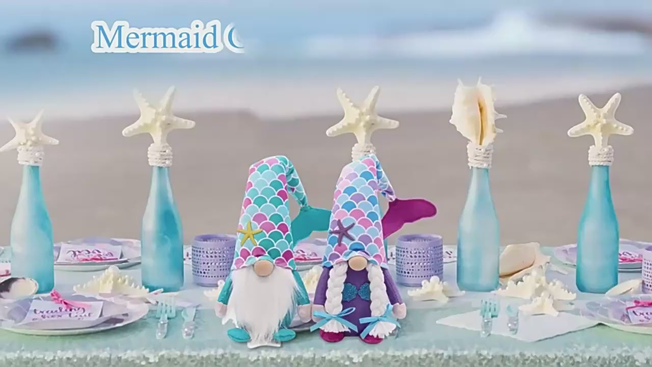 Summer Holiday Gnomes Decorations,Mermaid Plush Decor for Home, Beach Plush,Ocean Day Gnomes Tiered Tray Decor
